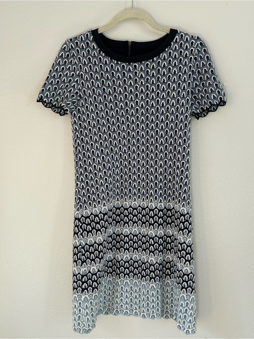 Tory Burch Beverly Blue Feather Crochet Short Sleeve Mini Dress